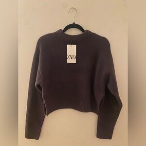 Zara ☔️ Brand New | Cozy Cropped Crewneck Sweater Deep Purple Women’s Large